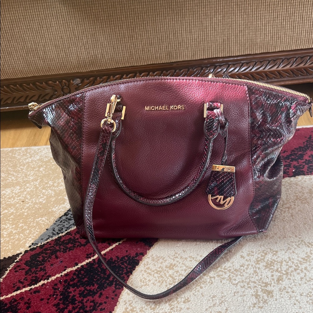 Michael Kors Burgundy and Black Tote Bag